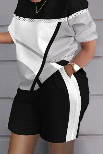 casual plus size slight stretch contrast color lattice shorts sets