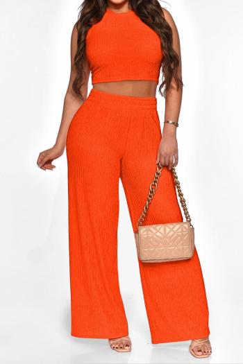 sexy plus size high stretch sleeveless vest solid color orange pants set