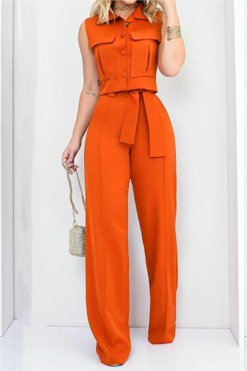 casual plus size non-stretch 3 colors orange vest & pants set with belt