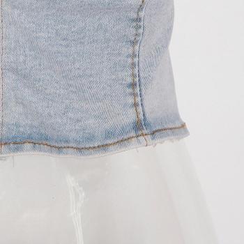 Sexy plus size slight stretch denim tube design pocket pants sets DA005682