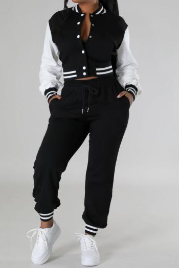 casual plus size non-stretch contrast color button pants sets