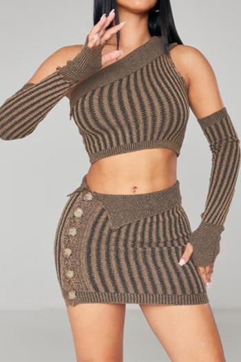 sexy slight stretch ribbed knit one shoulder mini skirt sets(with sleeves)