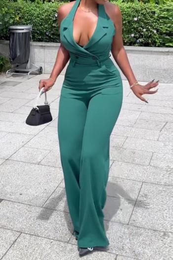 sexy plus size non stretch pure color backless jumpsuit(with belt)