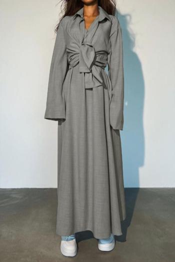 stylish gray loose long sleeve shirt & tank dress multi-style two-piece set
