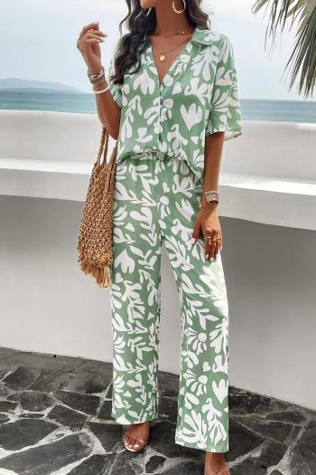 casual slight stretch bohemia leaf beach printing pants sets