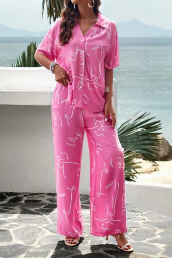 casual slight stretch bohemia line letter beach printing pants sets