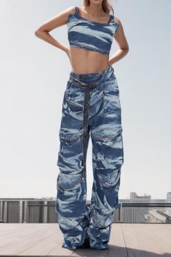 sexy non-stretch backless crop top tie-dye high quality jeans set(with girdle)