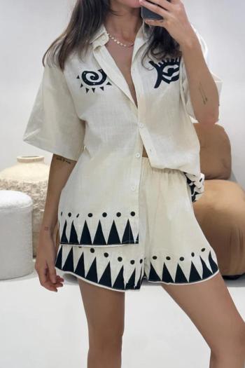 casual non-stretch batch printing loose drawstring single breasted shorts set#3