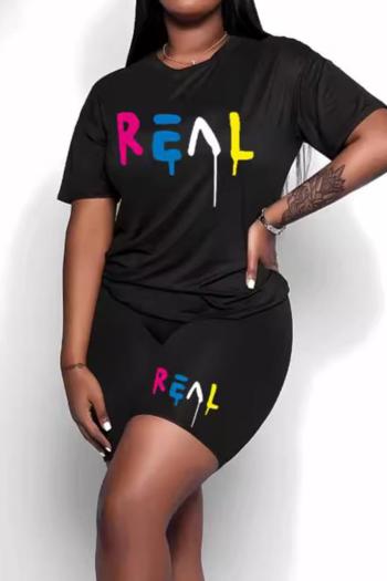 casual plus size stretch simple letter print short sleeves t-shirt shorts set