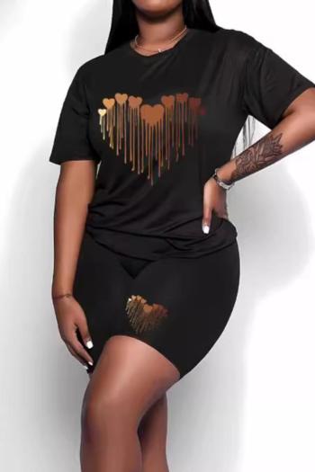 casual plus size stretch heart print short sleeves t-shirt shorts set