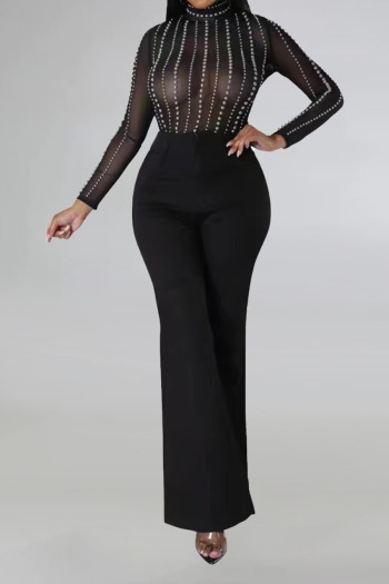 sexy plus-size slight stretch sequin see through long sleeve top long pant set
