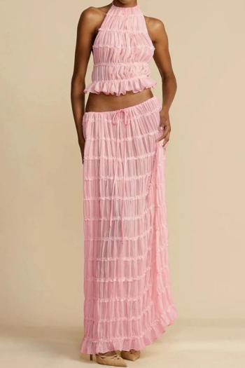 sexy non-stretch chiffon 5 colors solid color halter-neck maxi skirt sets