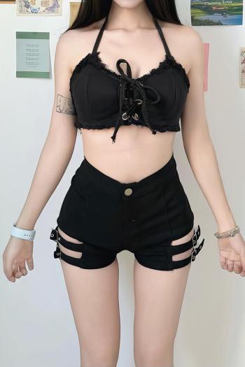 new sexy plus-size slight stretch black suspender top shorts set(size run small)