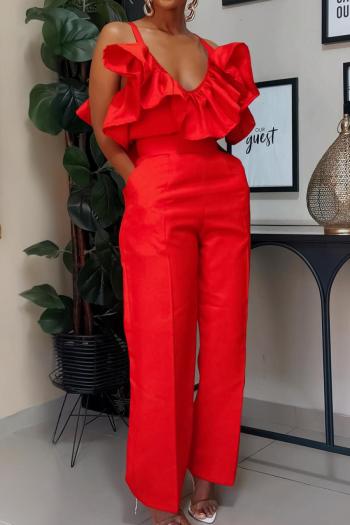 sexy plus size slight stretch ruffle decor v-neck sling pants sets