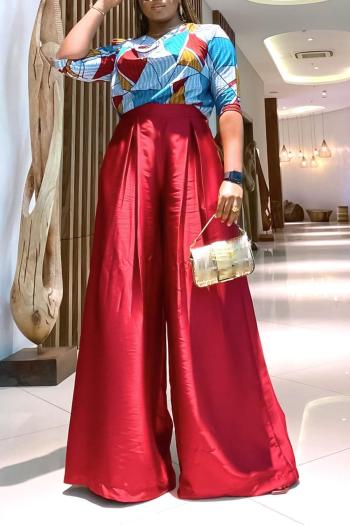 casual plus size non-stretch graphic printing blouse & wide leg pants set