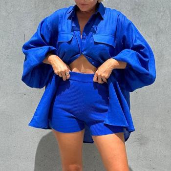 new slight stretch patchwork pocket loose blouse(only top)