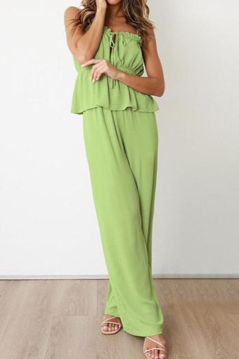 sexy non-stretch solid color sling hollow top breathable pants set