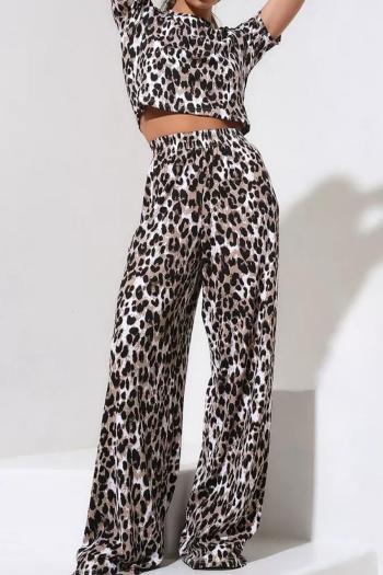 stylish slight stretch leopard print breathable crop top high waist pants set