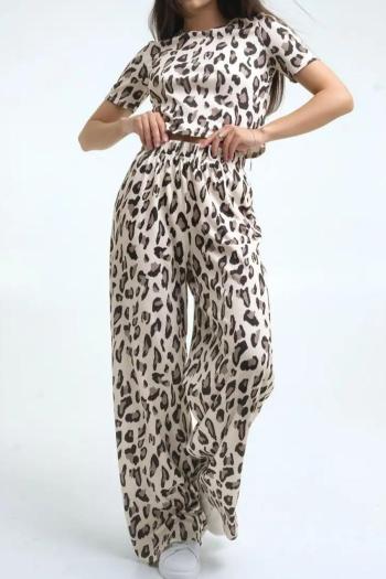 stylish slight stretch leopard print breathable crop top high waist pants set#1
