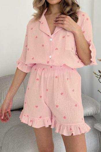 casual non-stretch cotton lapel heart batch printing shorts sets
