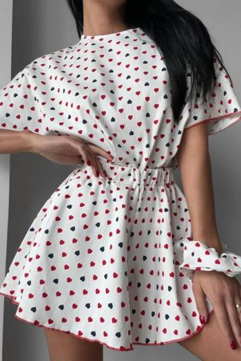 casual slight stretch crew neck heart batch printing shorts sets