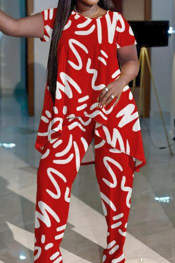 casual plus size slight stretch batch printing loose simple pants set#3