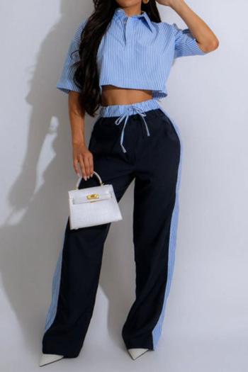 sexy plus size non-stretch striped print crop top straight pants set