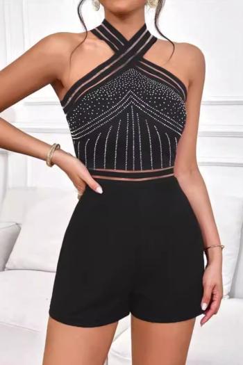 sexy plus size slight stretch rhinestone decor playsuit