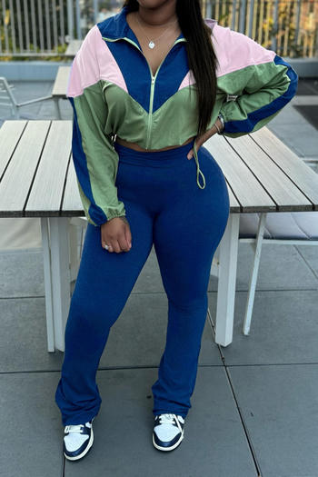 casual plus size stretch high waist contrast color pants set new add color