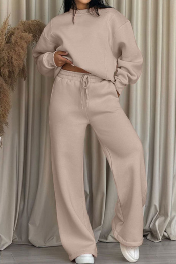 six colors casual plus size stretch crewneck sweatshirt wide leg pants set