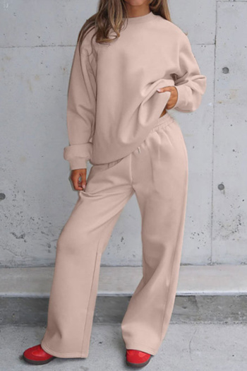 casual plus size stretch loose solid crewneck sweatshirt drawstring pants set