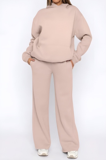 casual plus size solid color hooded long sleeve sweatshirt loose pants set