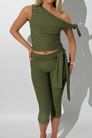 stylish slight stretch one shoulder lace up shorts set(new added colors)