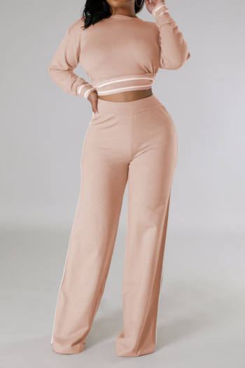 casual plus size slight stretch 3 colors long sleeve wide leg pants set