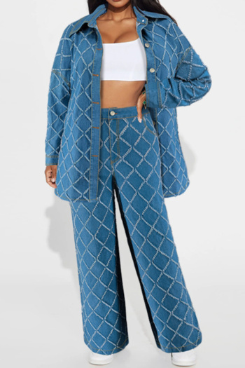 casual plus size non-stretch new loose diamond jacquard denim pants set