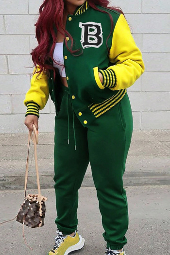 s-2xl casual slight stretch contrast color printed baseball pants sets