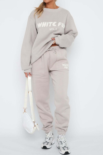 new casual no-stretch patchwork letter fixed printing tops high-waist pants sets