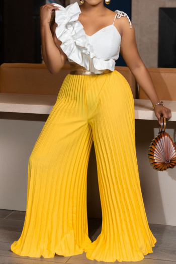 stylish plus-size slight stretch ruffle tops & 4-color pants sets(with belt)