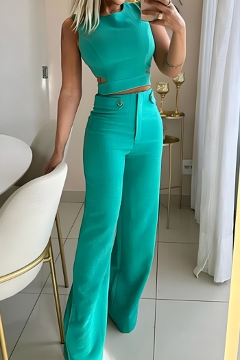 s-2xl casual non stretch pure color hollow slim pants sets