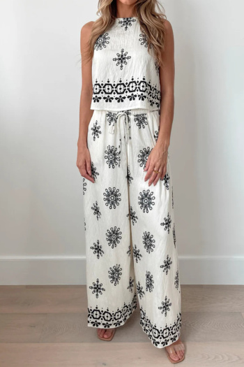 new bohemian style no-stretch batch printing tank tops & wide-leg pants sets