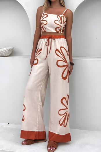 new no-stretch patchwork fixed printing tank tops & wide-leg pants sets