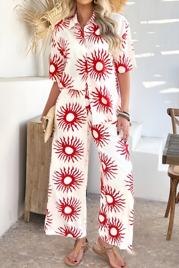 bohemian non-stretch sun printing blouse & pants set(no underwear)