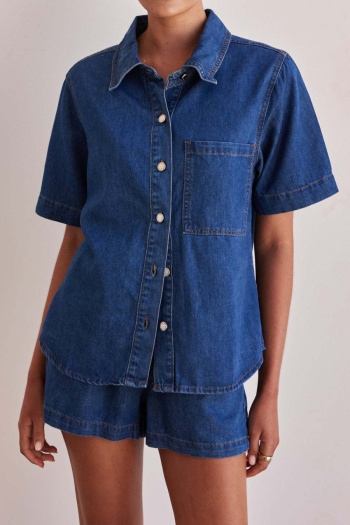 casual plus-size non-stretch denim short-sleeved tops & wide-leg shorts sets