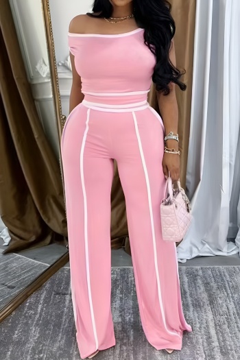 new plus-size slight stretch 3-color off-the shoulder tops pants sets