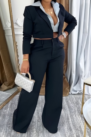 stylish plus size slight stretch spliced fake two-piece outerwear & pants set
