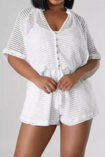 s-xl new patchwork see-through blouse & lace-up shorts three-piece sets