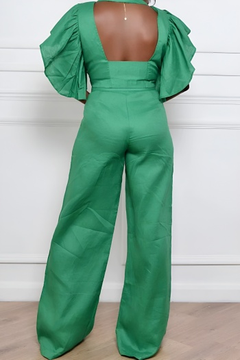 Stylish plus size non-stretch pure color backless ruffle top & pants set