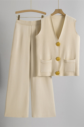 casual slight stretch 5-colors solid color knit vest straight pants set