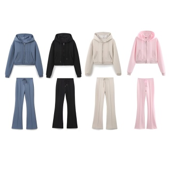 casual non-stretch 4 colors high-waist solid color hooded pants sets