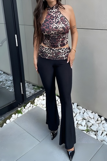 sexy slight stretch leopard printing halter-neck pants sets